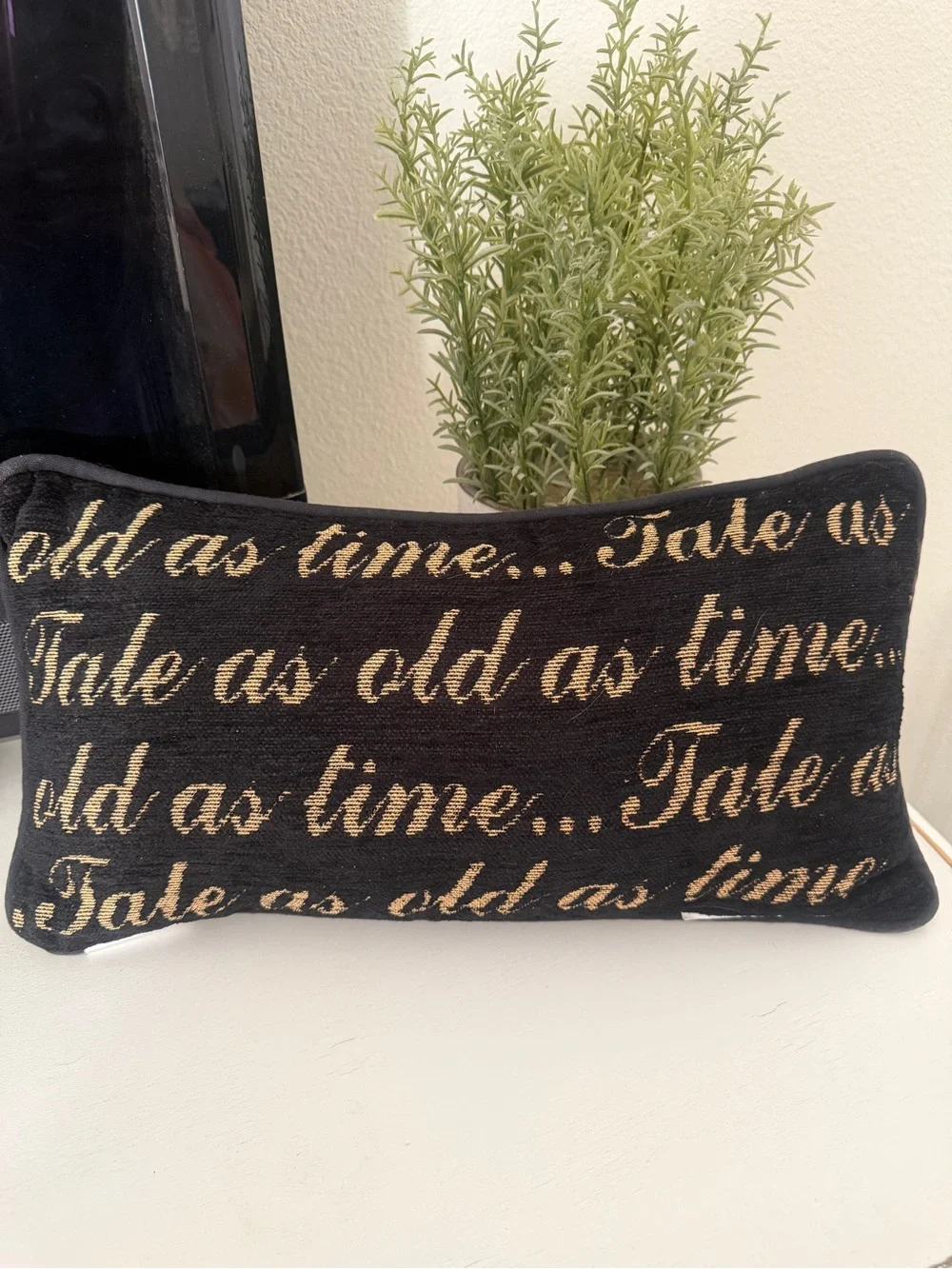 Disney Be Our  Guest Burlap Accent Pillow - Neutral Black Text